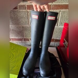 Hunter Black Tall Rain Boots,  With Liner Fleece